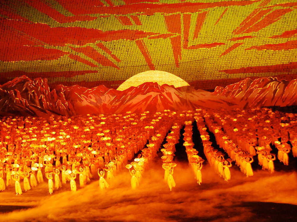 Dancers performing in the Arirang Mass Games celebrating Kim Il Sung's birth