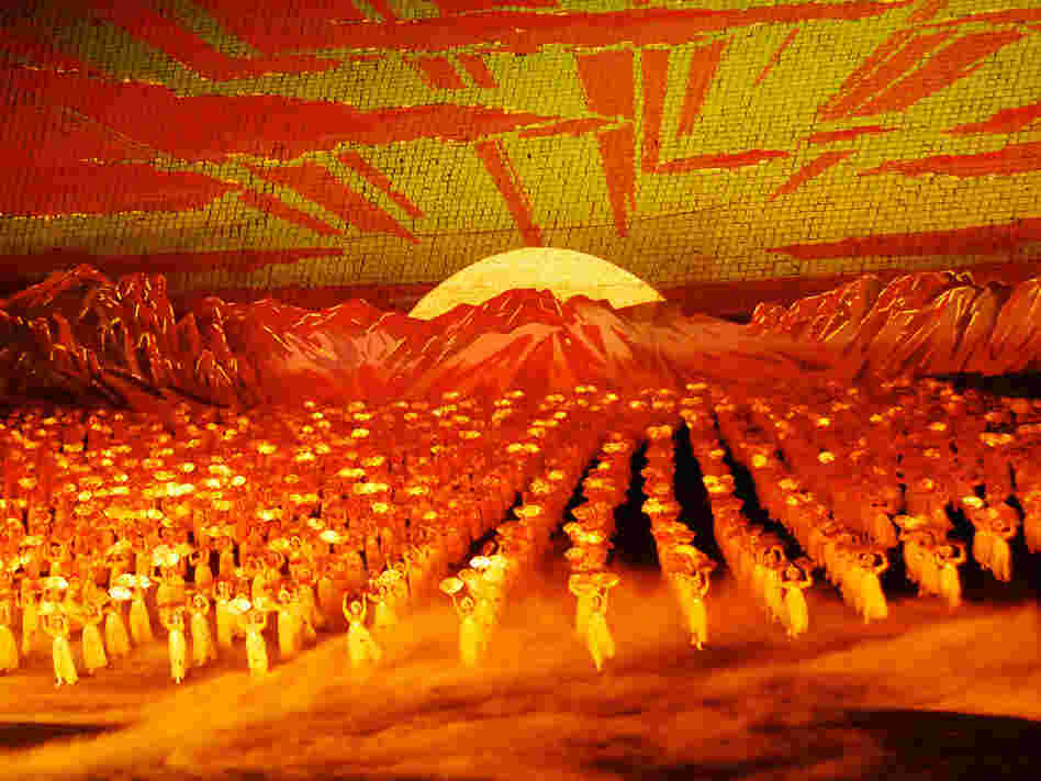 Dancers performing in the Arirang Mass Games celebrating Kim Il Sung's birth
