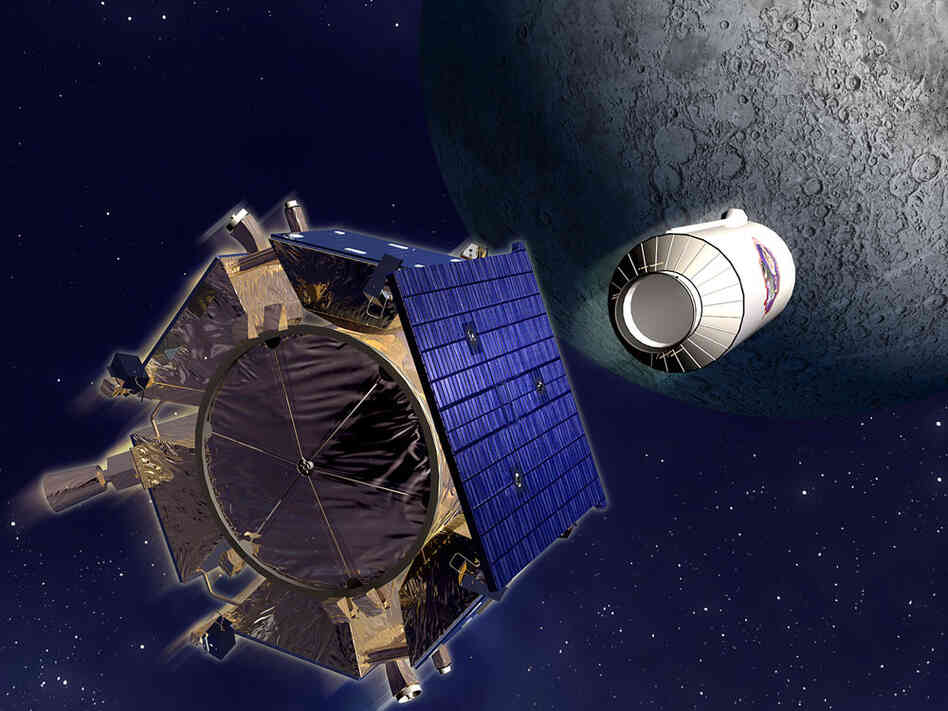 An artist's rendition of the LCROSS spacecraft separating from its Centaur rocket. An artist's rendition of the LCROSS spacecraft separating from its Centaur rocket.
