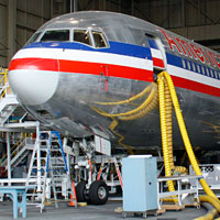 An American Airlines jet undergoing maintenance in Tulsa, Okla.