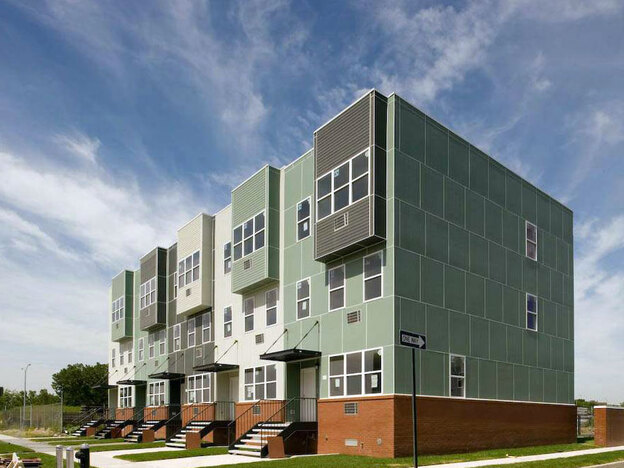 Nehemiah-built houses line a street in Brooklyn.