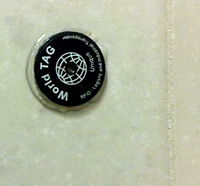 An RFID tag, seen on the wall of the men's room at Reagan National Airport in Washington, D.C.