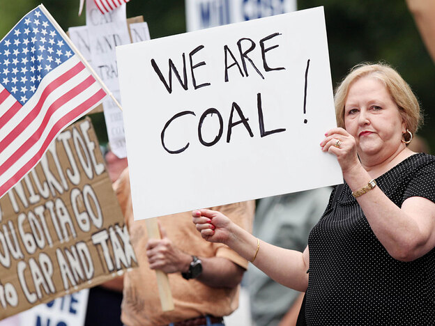 Kay Medley protests a climate change bill in West Virginia.