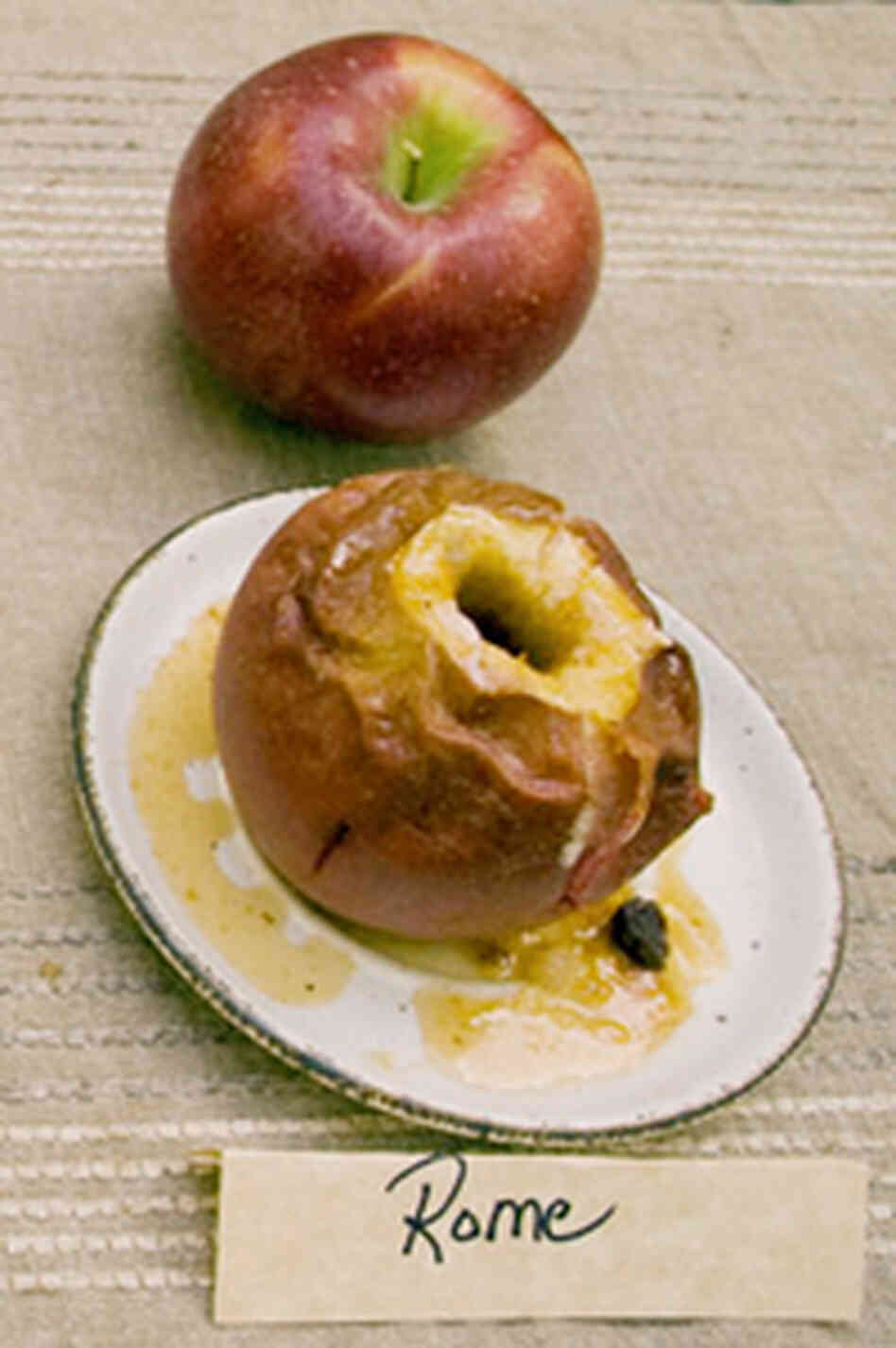 Two Rome apples -- one baked and one fresh Two Rome apples -- one baked and one fresh