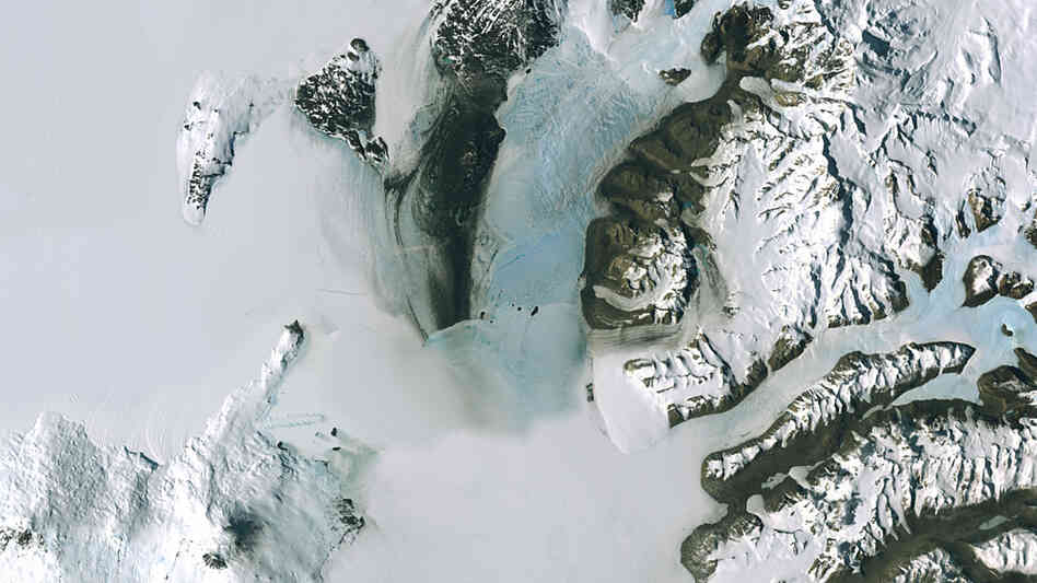 wide: A satellite image of Antarctica's McMurdo Station and miles of massive ice sheets. wide: A satellite image of Antarctica's McMurdo Station and miles of massive ice sheets.