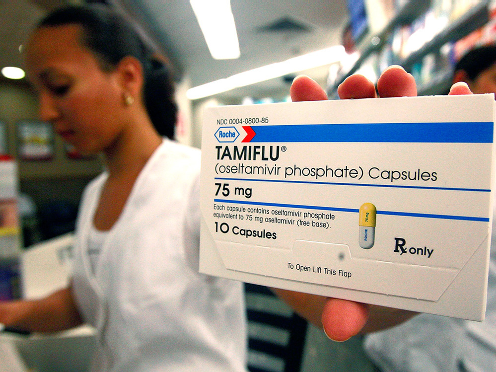 A package of Tamiflu is seen in a pharmacy in the Queens borough of New York City