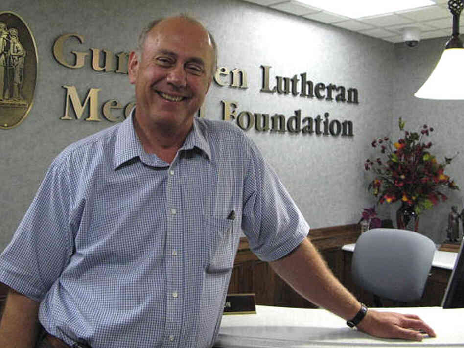 Bud Hammes standing in the Gundersen Lutheran Hospital in La Crosse, Wis.