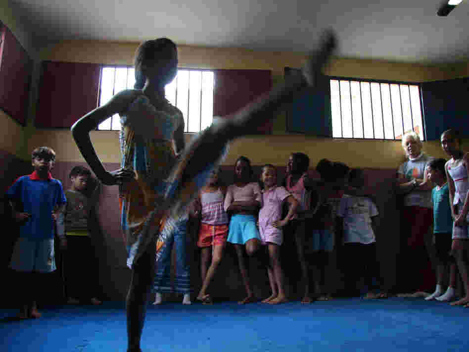Girl dancing in school.
