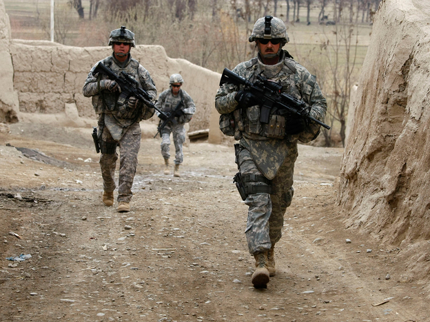 Members of the South Carolina National Guard patrol near the town of Baraki Barak.