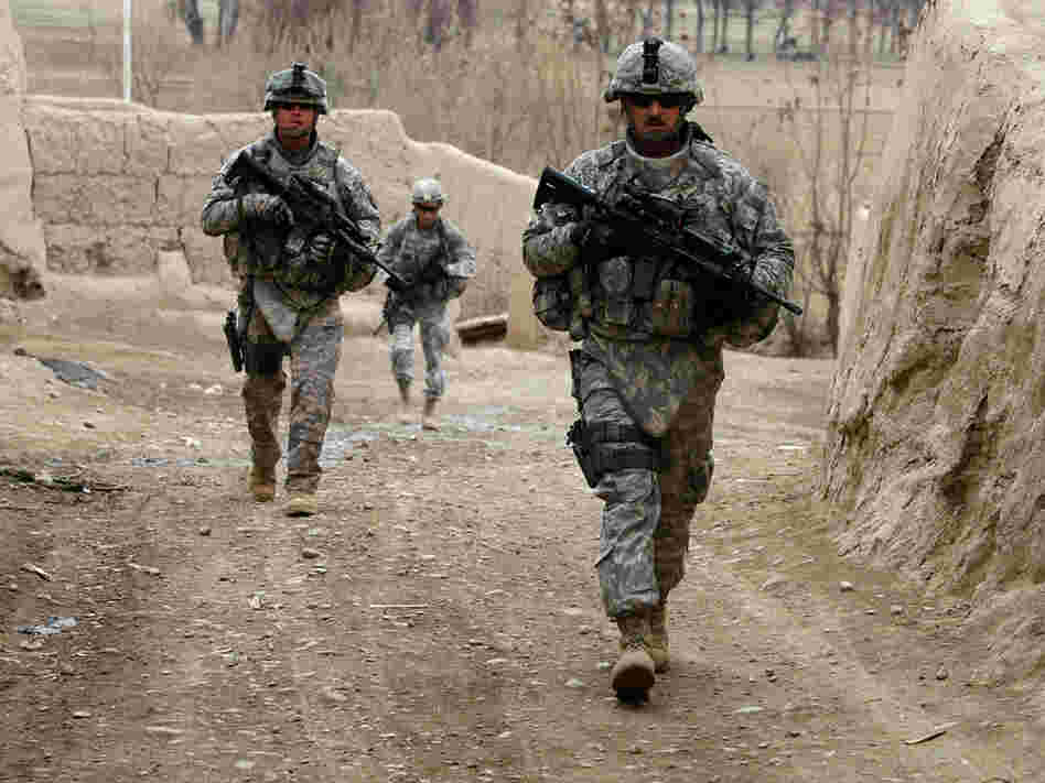 Members of the South Carolina National Guard patrol near the town of Baraki Barak.