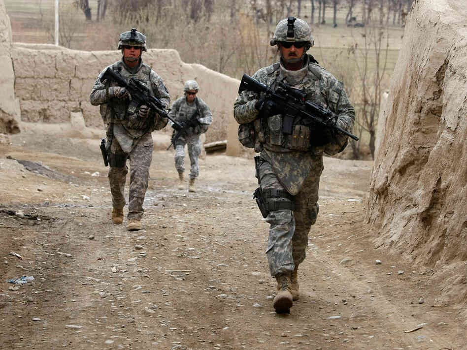 Members of the South Carolina National Guard patrol near the town of Baraki Barak.