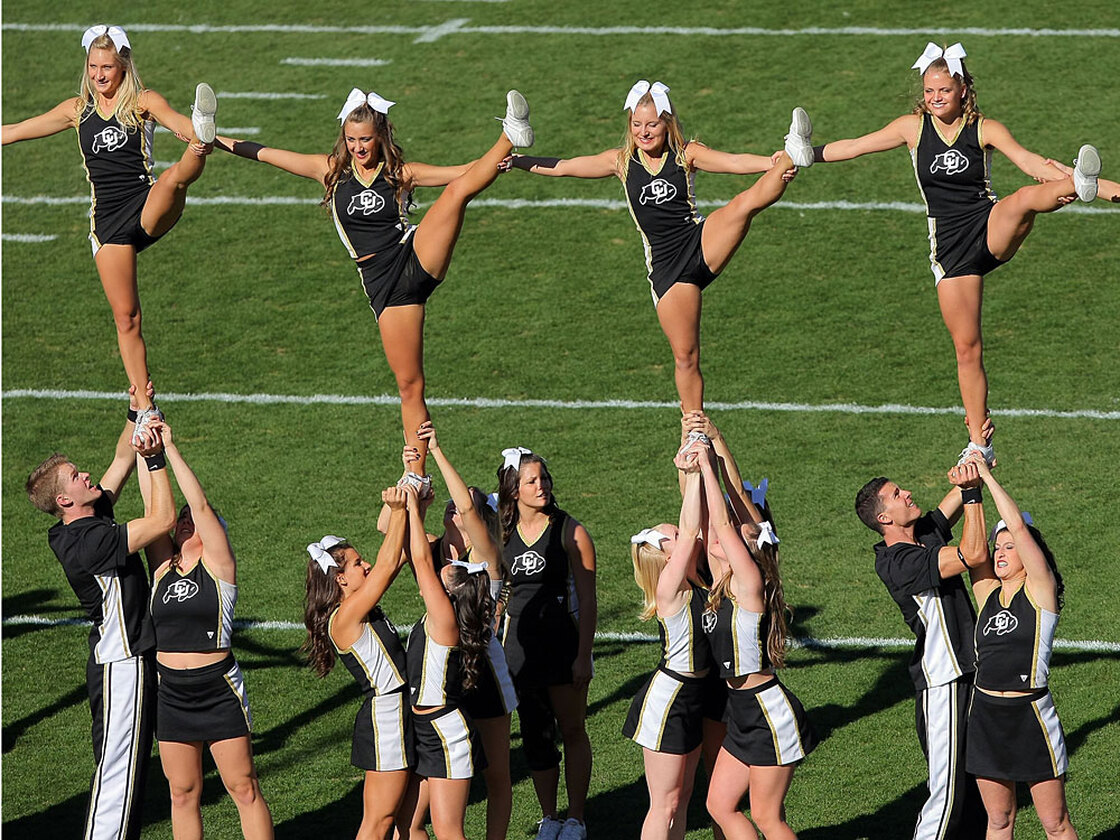 The Colorado Buffaloes cheerleaders perform