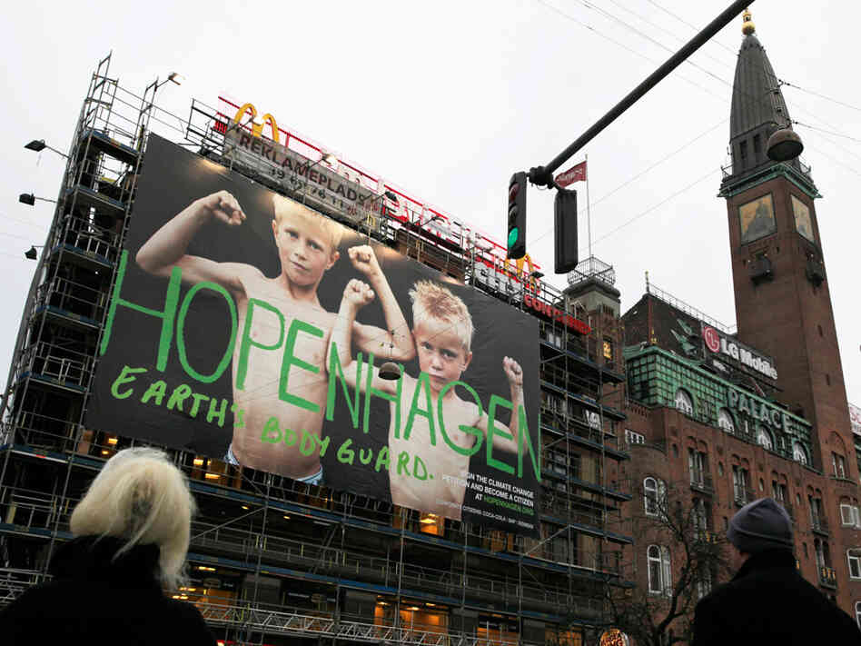 A poster in Copenhagen reads "Hopenhagen Earth Body Guard"