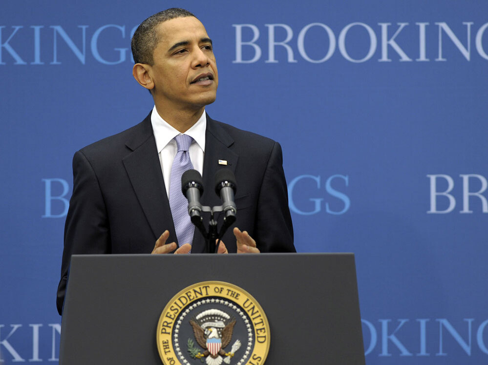 President Obama delivers a speech on the economy at the Brookings Institution in Washington, D.C.