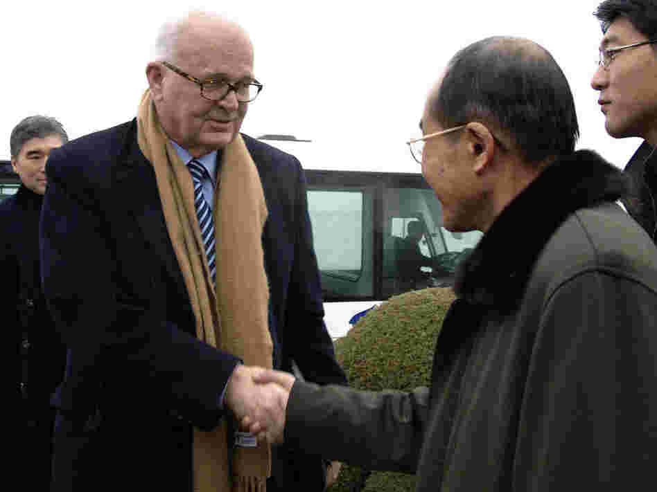 Stephen Bosworth, President Obama's special envoy for North Korea, arrives in Pyongyang