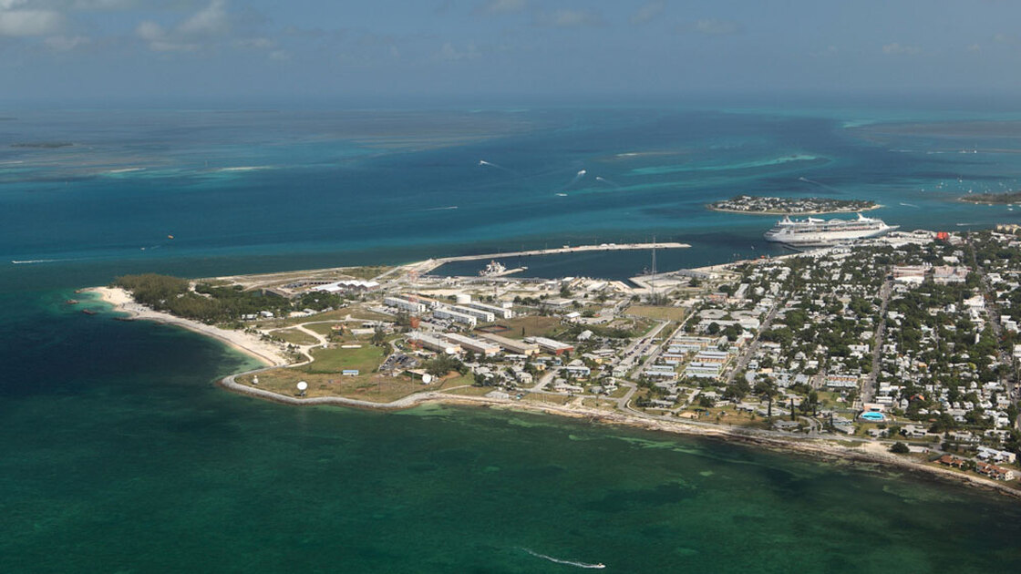 An aerial view of Ford Zachary Taylor Historic State Park and the Port of Key West.