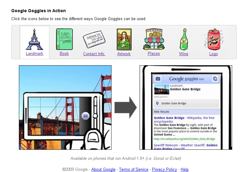 Screengrab explaining how Google Goggles works.