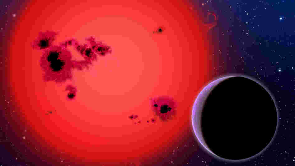 wide: An artist's conception of the newly discovered super-Earth orbiting its dwarf star. wide: An artist's conception of the newly discovered super-Earth orbiting its dwarf star.