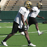 Abilene high school football players practice for the state championship game.