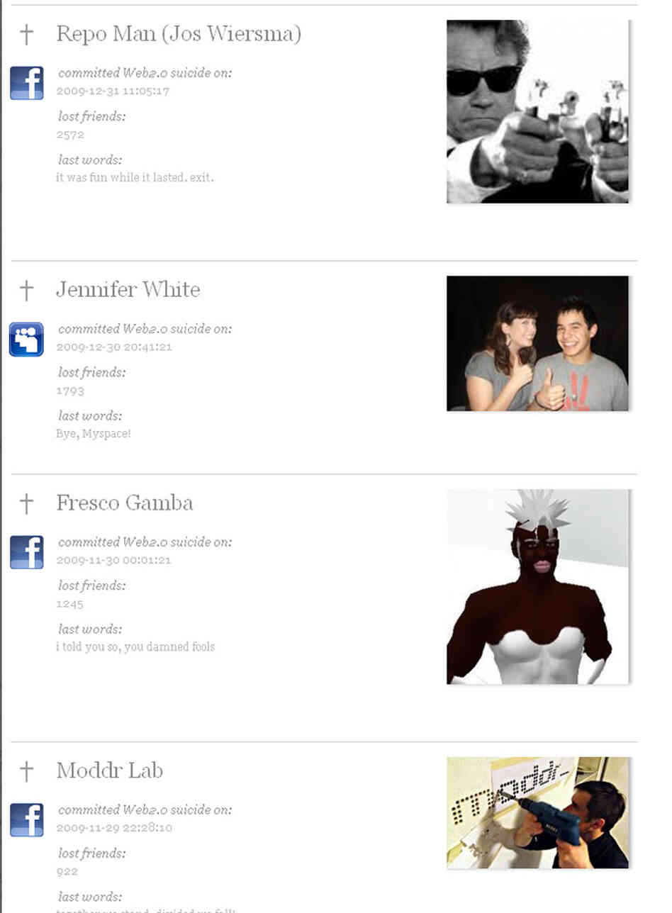 Screen shot from SuicideMachine.org's memorial pages. Screen shot from SuicideMachine.org's memorial pages.