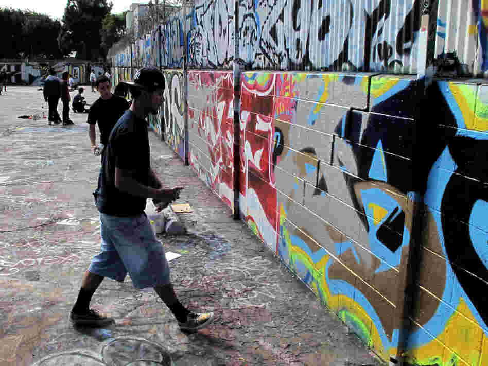 One of the stops on the tour is the Pico Union Graffiti Lab, where taggers can legally spray paint.