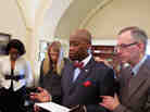 Chaplain Barry Black prays with his staff before delivering the prayer to the Senate Chaplain Barry Black prays with his staff before delivering the prayer to the Senate