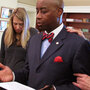 Chaplain Barry Black prays with his staff before delivering the prayer to the Senate Chaplain Barry Black prays with his staff before delivering the prayer to the Senate