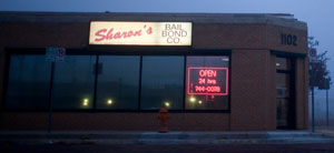 Across the street from the county jail in Lubbock, Texas, is a row of one-story offices housing Lubbock's bond companies. There are about a dozen bail bond companies in this city of 250,000. Credit: Katie Hayes/NPR