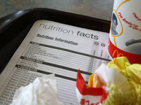 A McDonald's nutritional information label on a tray.