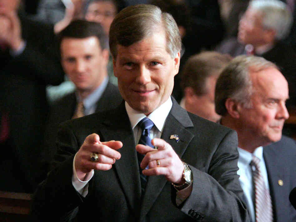 Virginia Gov. Bob McDonnell gestures to his wife before giving the GOP response.