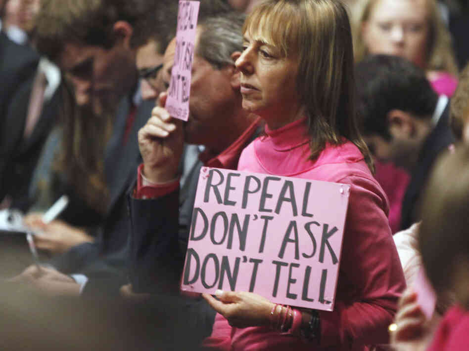 CodePink demonstrates before a Senate Armed Services Committee hearing on "don't ask, don't tell."