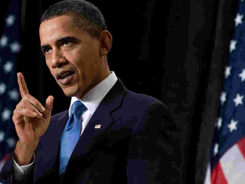 President Obama makes a point during a question-and-answer session in Baltimore.
