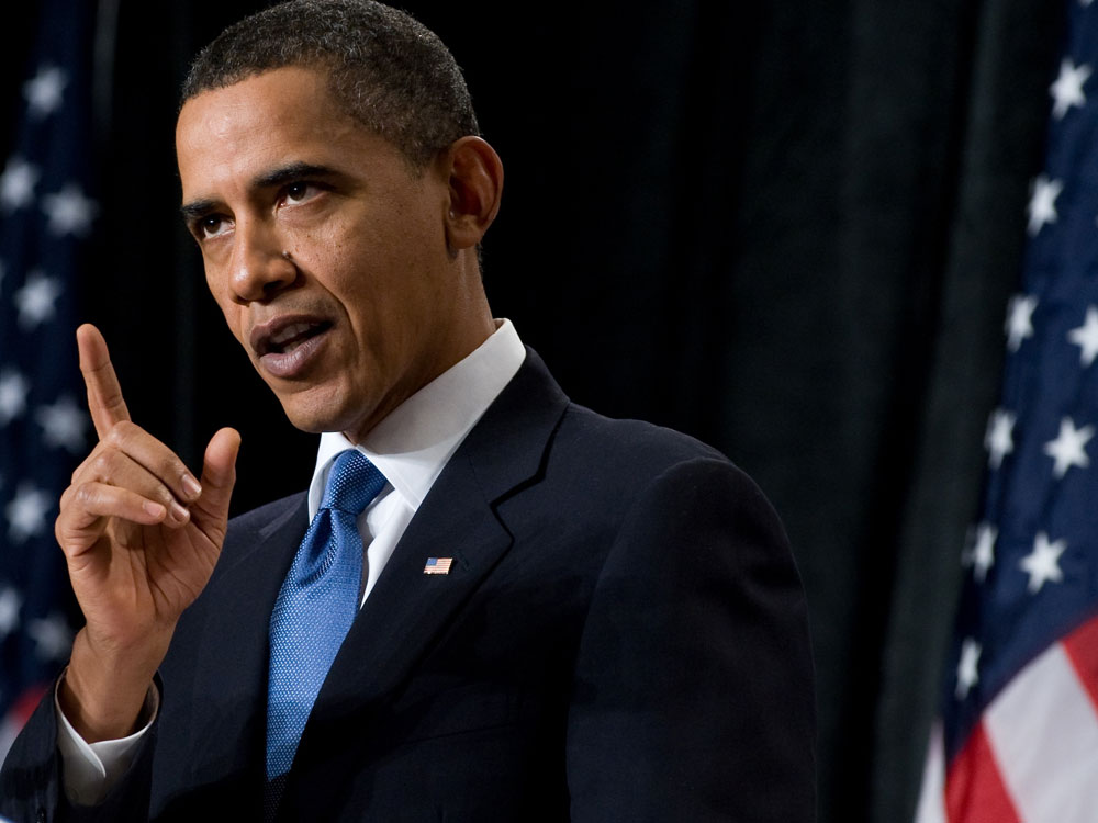President Obama makes a point during a question-and-answer session in Baltimore.