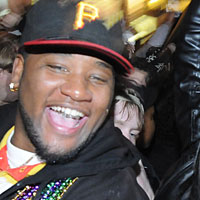 Fans celebrate the New Orleans Saints' win against the Indianapolis Colts.