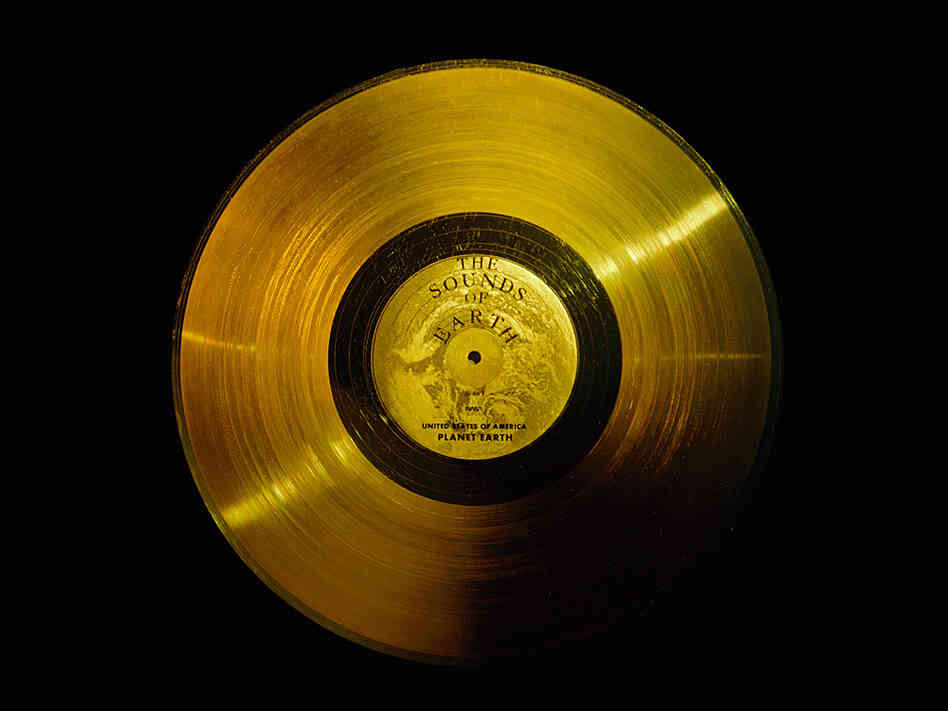 Golden record carrying a mix of sounds into space Golden record carrying a mix of sounds into space