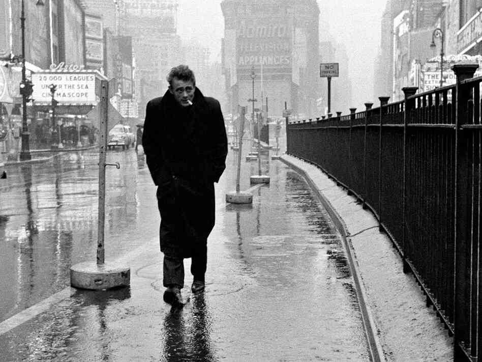 James Dean walks in Times Square