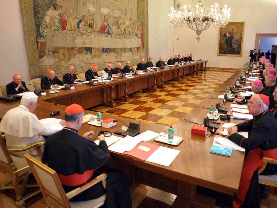 Pope Benedict XVI meets with Irish Bishops at the Vatican Monday Feb. 15.