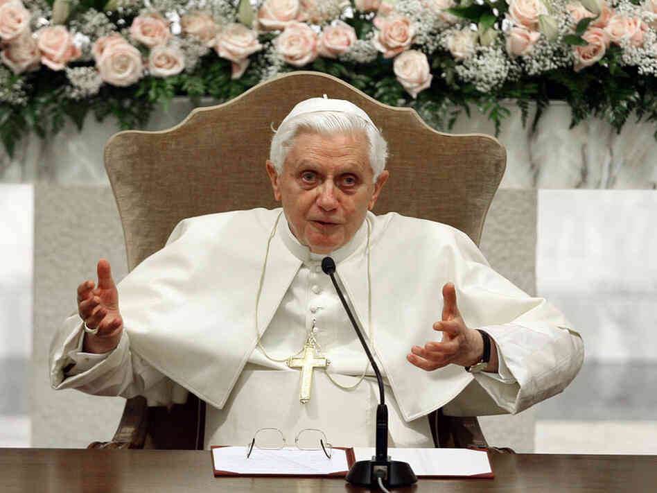 Pope Benedict XVI delivers his address during his annual visit to the Roman Major Seminary