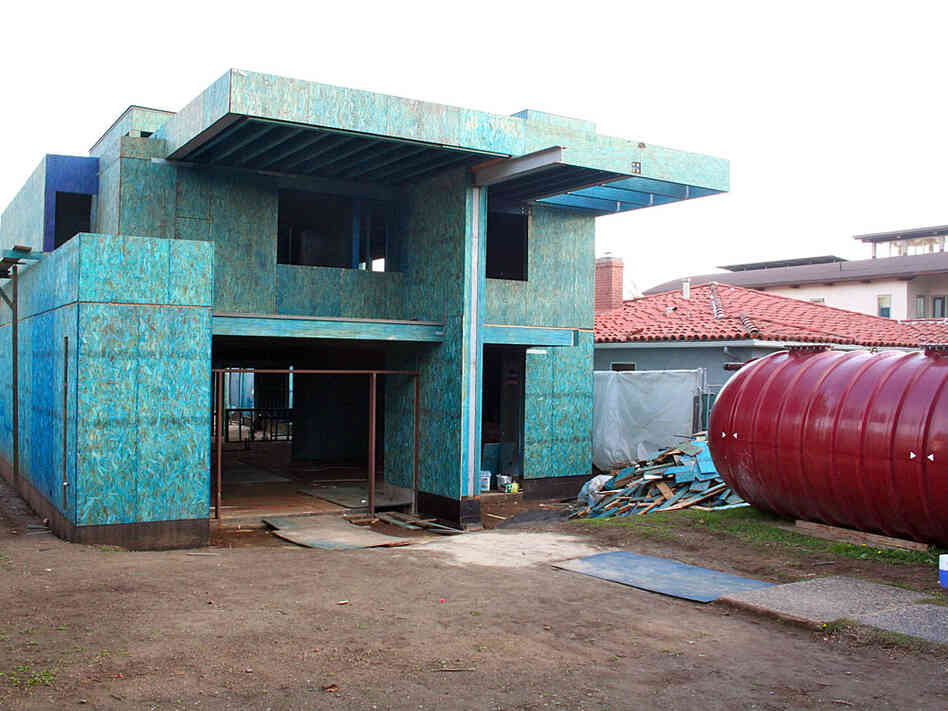 Paul Song's home is being built with a large rain storage tank.