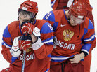 Russia's Alexander Ovechkin (left) and Andrei Markov react to 7-3 loss to Canada Russia's Alexander Ovechkin (left) and Andrei Markov react to 7-3 loss to Canada