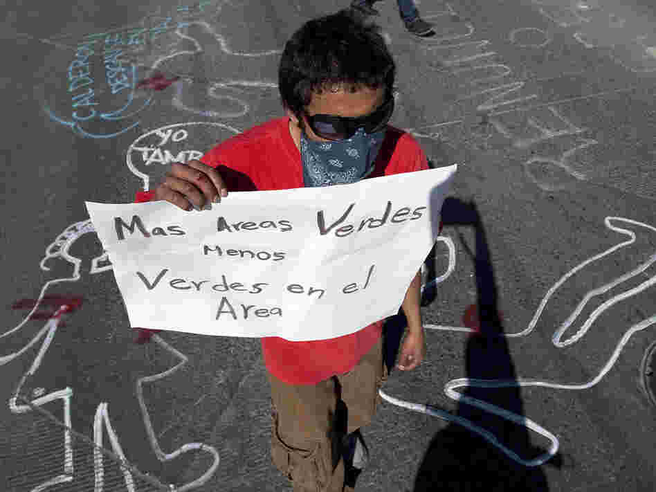 A demonstrator protests the arrival of Mexican President Felipe Calderon in Ciudad Juarez, Mexico