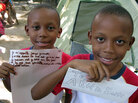 Twins Serge Jr. (left) and Serghinio Dief exchanged letters with pen pals in California. Twins Serge Jr. (left) and Serghinio Dief exchanged letters with pen pals in California.