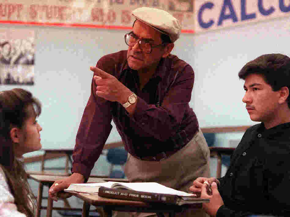 Jaime Escalante is seen here teaching math at Garfield High School in California in March 1988.