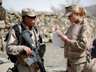 Staff Sgt. Marti Ribeiro interviews an Army sergeant while embedded with a unit in Afghanistan. Staff Sgt. Marti Ribeiro interviews an Army sergeant while embedded with a unit in Afghanistan.
