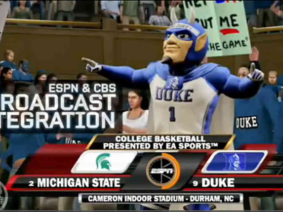 The Duke Blue Devil mascot is seen in the new version of EA Sports' NCAA 2010 March Madness. The Duke Blue Devil mascot is seen in the new version of EA Sports' NCAA 2010 March Madness.