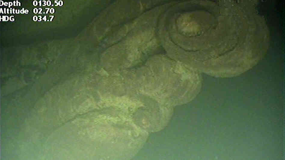 The figurehead on a sailing ship. Nord Stream via AP The figurehead on a sailing ship. Nord Stream via AP
