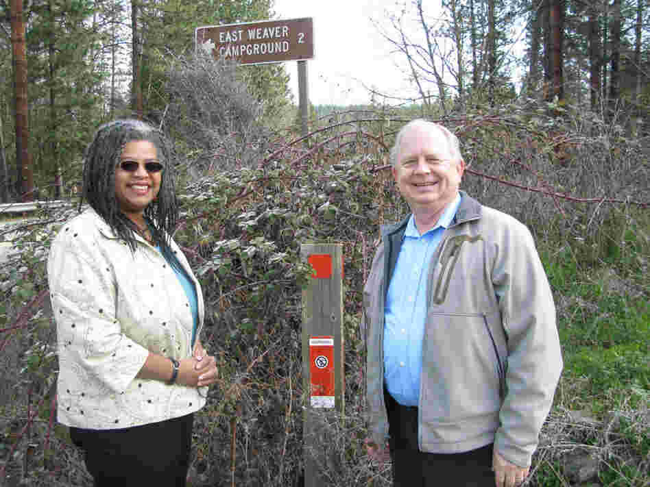 Dero Forslund stands with activist Connie Stewarts.