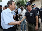 U.N. Secretary-General Ban Ki-moon greets actor Sean Penn in a Haitian tent camp. U.N. Secretary-General Ban Ki-moon greets actor Sean Penn in a Haitian tent camp.