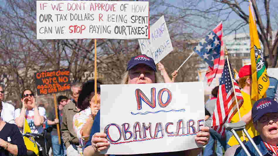 Supporters of the Tea Party movement demonstrate against the health care bill outside the Capitol