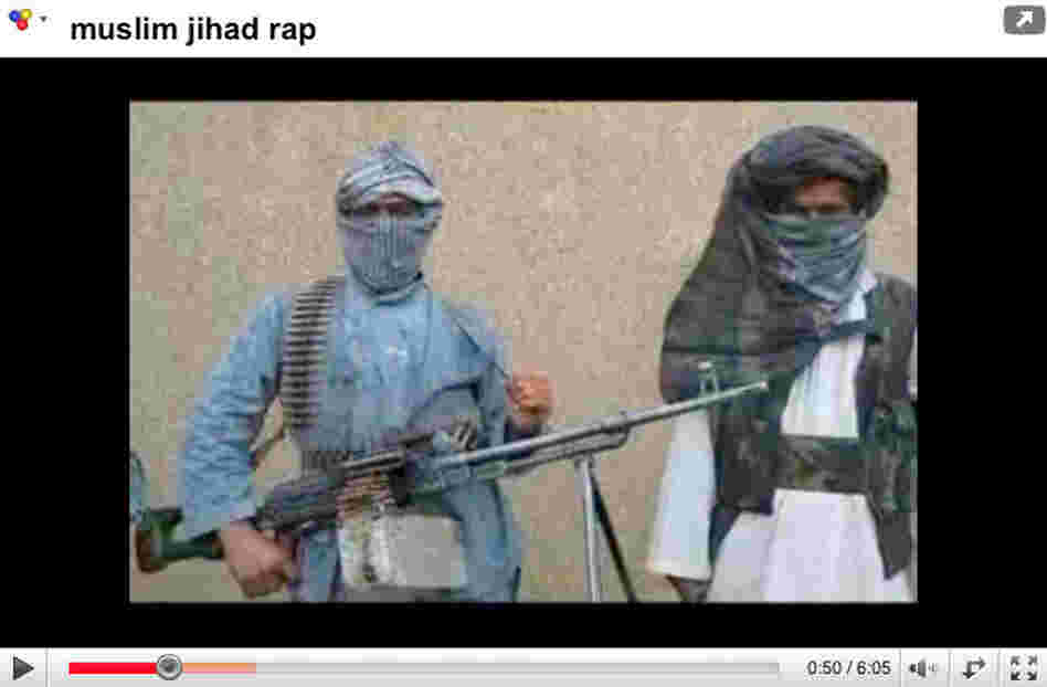 Screen grab of a jihadi rap video from YouTube Screen grab of a jihadi rap video from YouTube